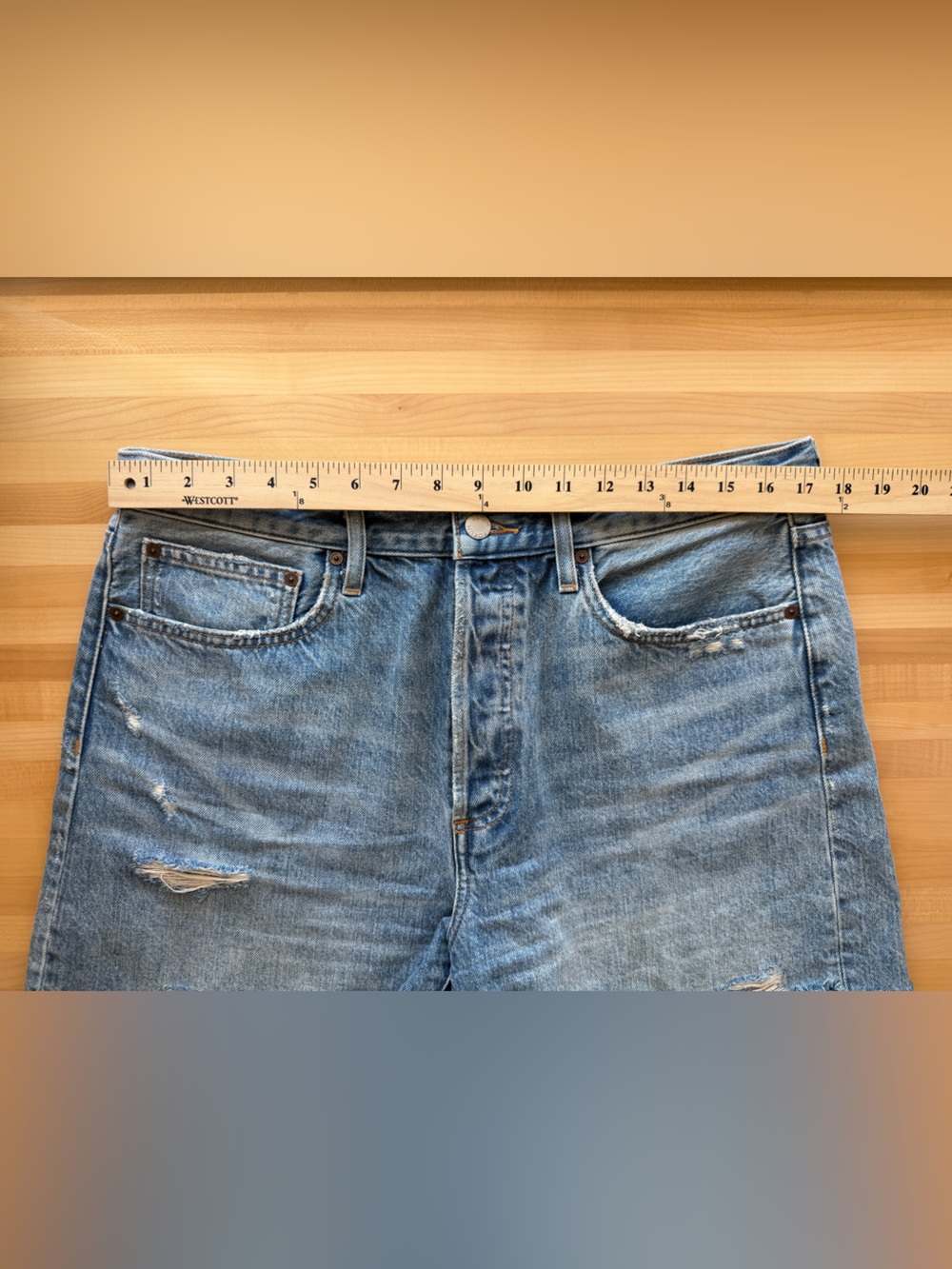 Denim Forum Ex Boyfriend High-Rise Distressed Jean Shorts- light blue - Picture 3 of 14
